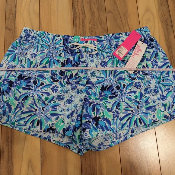 NWT! Lilly Pulitzer Luxletic Run Around Shorts Iris Blue High Maintenance XL - Picture 11 of 15